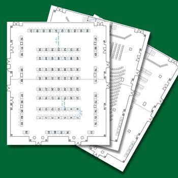 Three different floorplan options layered on top of each other like pages in a stack.